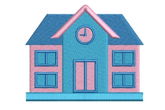 A Cute School Building Embroidery Design for Personalized Gifts