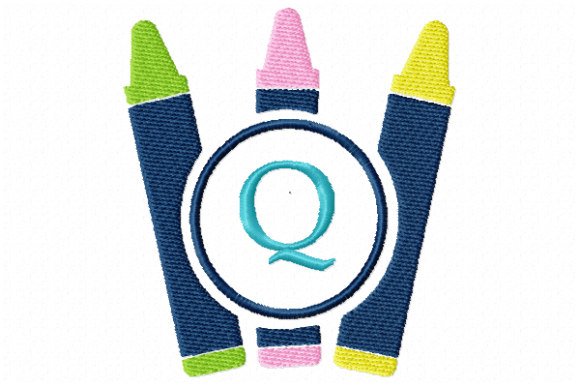 Crayons Frame Monogram Letter Q Embroidery Design