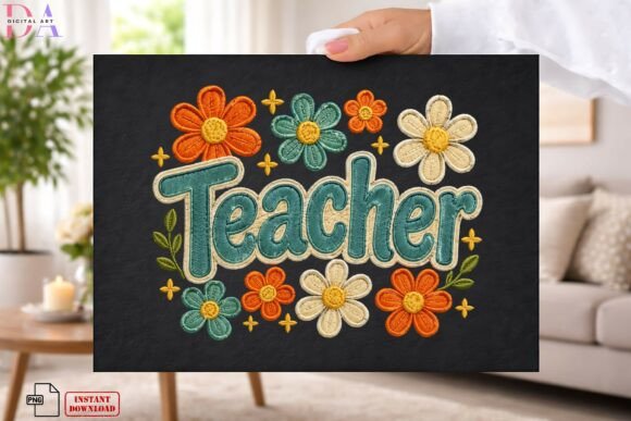 Teacher Floral Retro Embroidery PNG: A Boutique Designer Review